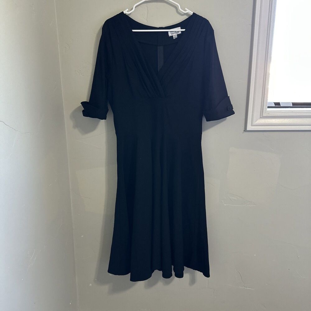 Unique Vintage XL 14 Dolores Swing Black Dress Midi Women’s Stretch - Picture 3 of 14